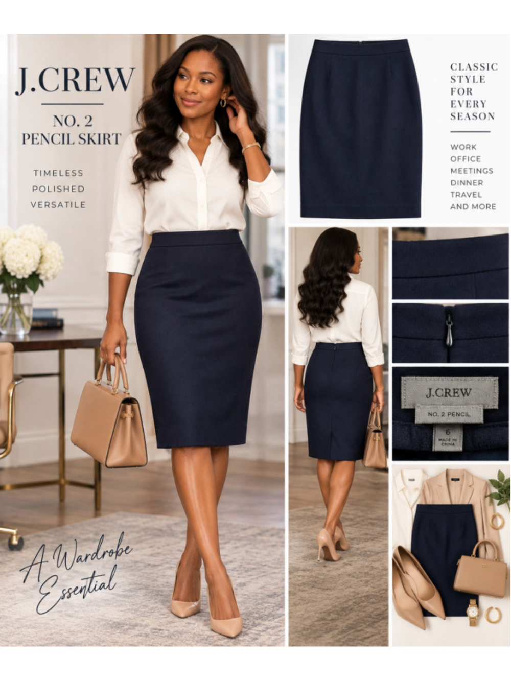 J.Crew No. 2 Pencil Skirt Navy 100% Wool Classic Career Workwear Size 6